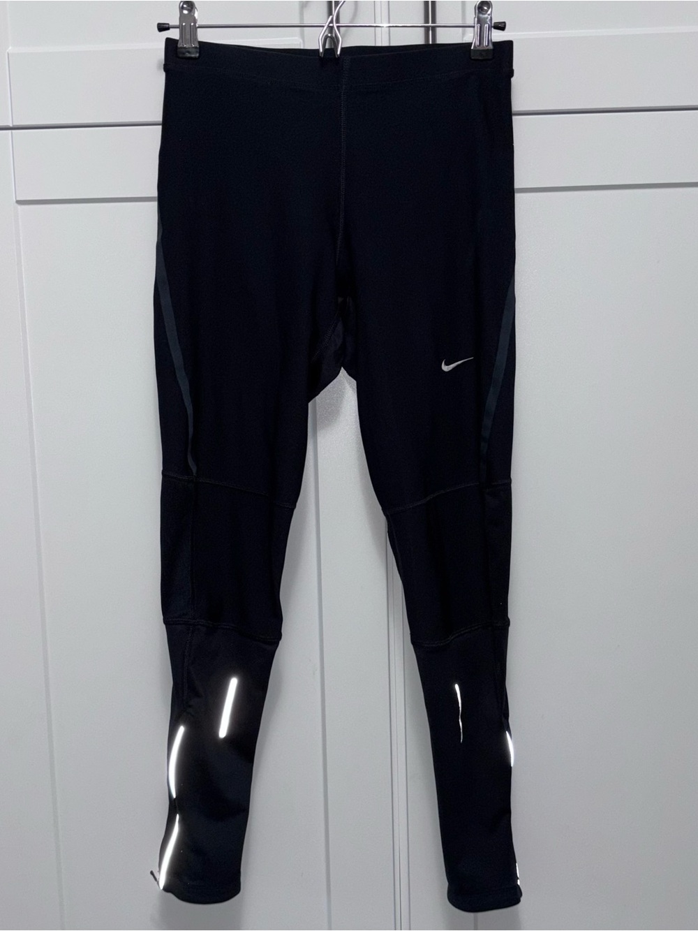 Nike Women Large Running Dri Fit Black Reflective Athletic Tights Tie Waist EUC